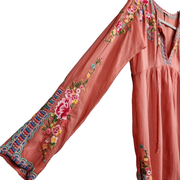 Johnny Was Coral Embroidered Boho Peasant Floral Blouse Women's Size XS - Picture 6 of 11